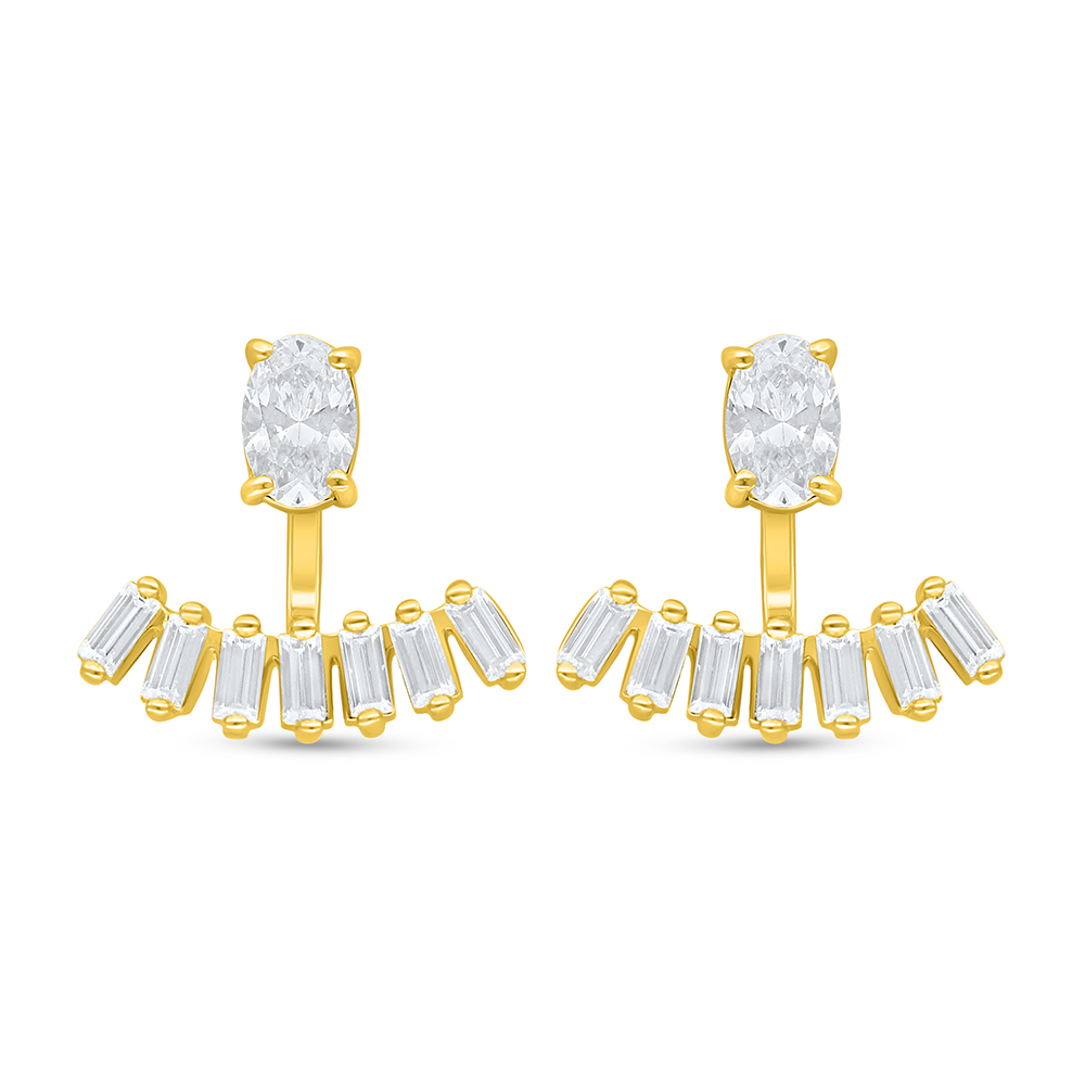 Sterling Silver 925 Earring Golden Plated Embedded With White Zircon