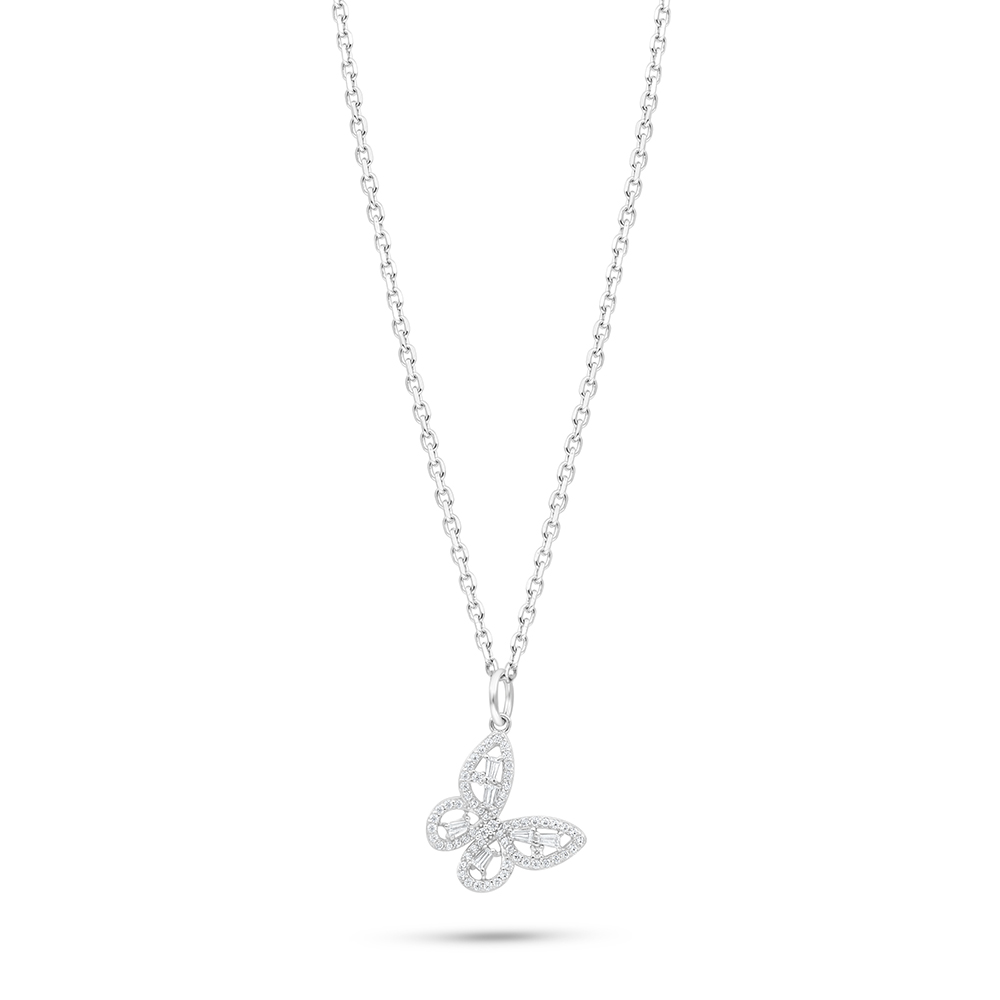 Sterling Silver 925 Necklace Rhodium Plated Embedded With White Zircon