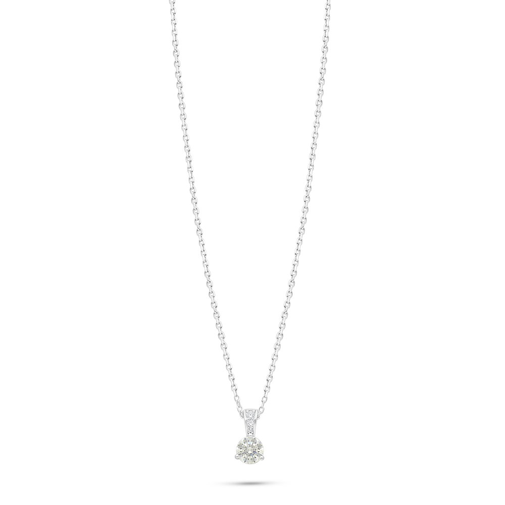 Sterling Silver 925 Necklace Rhodium Plated Embedded With Yellow Diamond And White Zircon