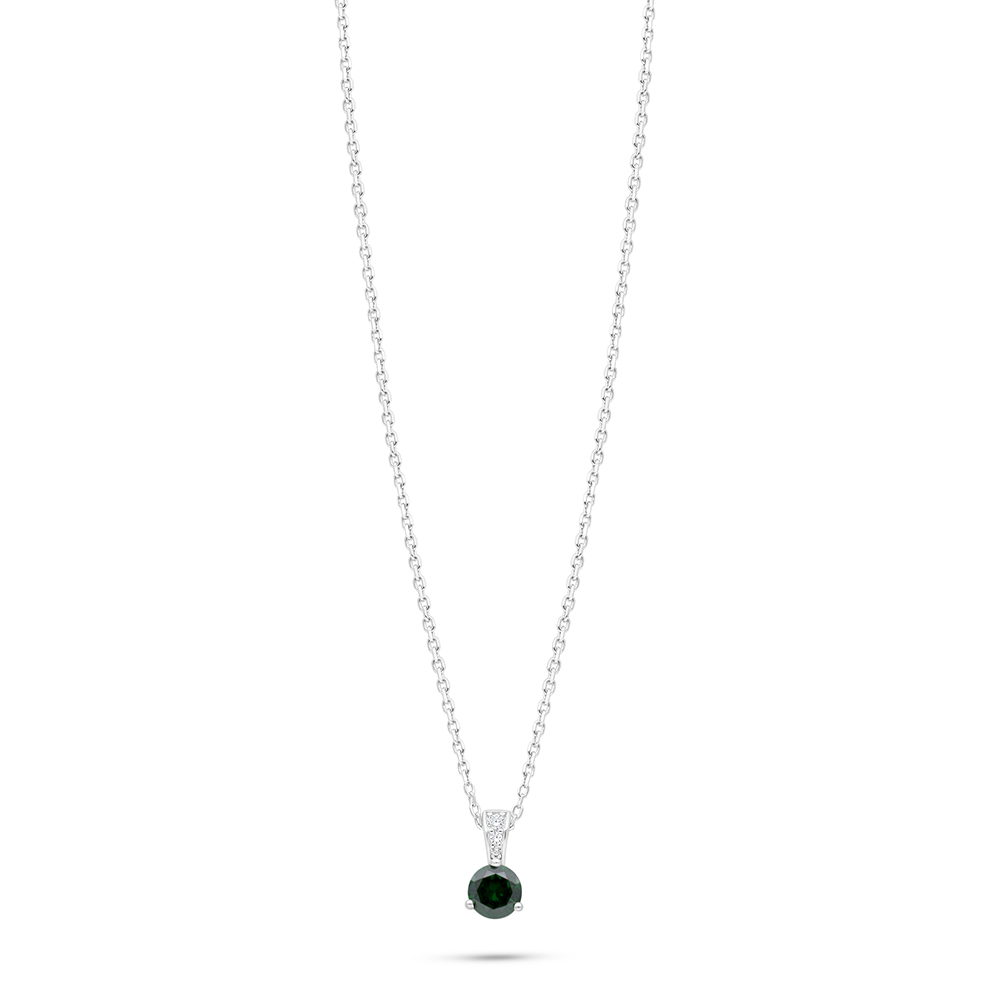 Sterling Silver 925 Necklace Rhodium Plated Embedded With Emerald Zircon And White Zircon