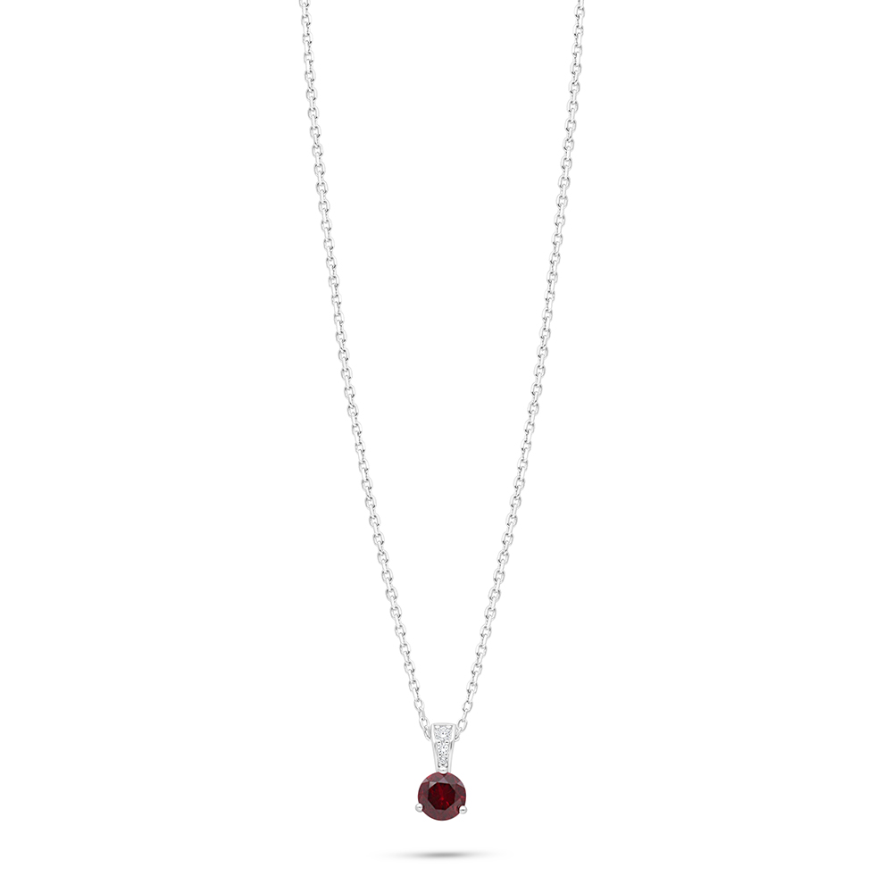 Sterling Silver 925 Necklace Rhodium Plated Embedded With Ruby Corundum And White Zircon