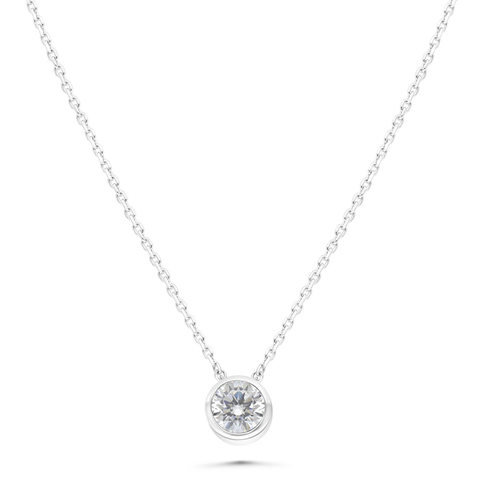 Sterling Silver 925 Necklace Rhodium Plated Embedded With White Zircon