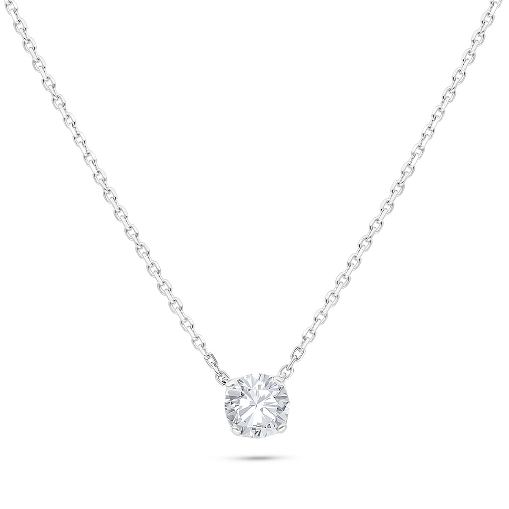 Sterling Silver 925 Necklace Rhodium Plated Embedded With White Zircon