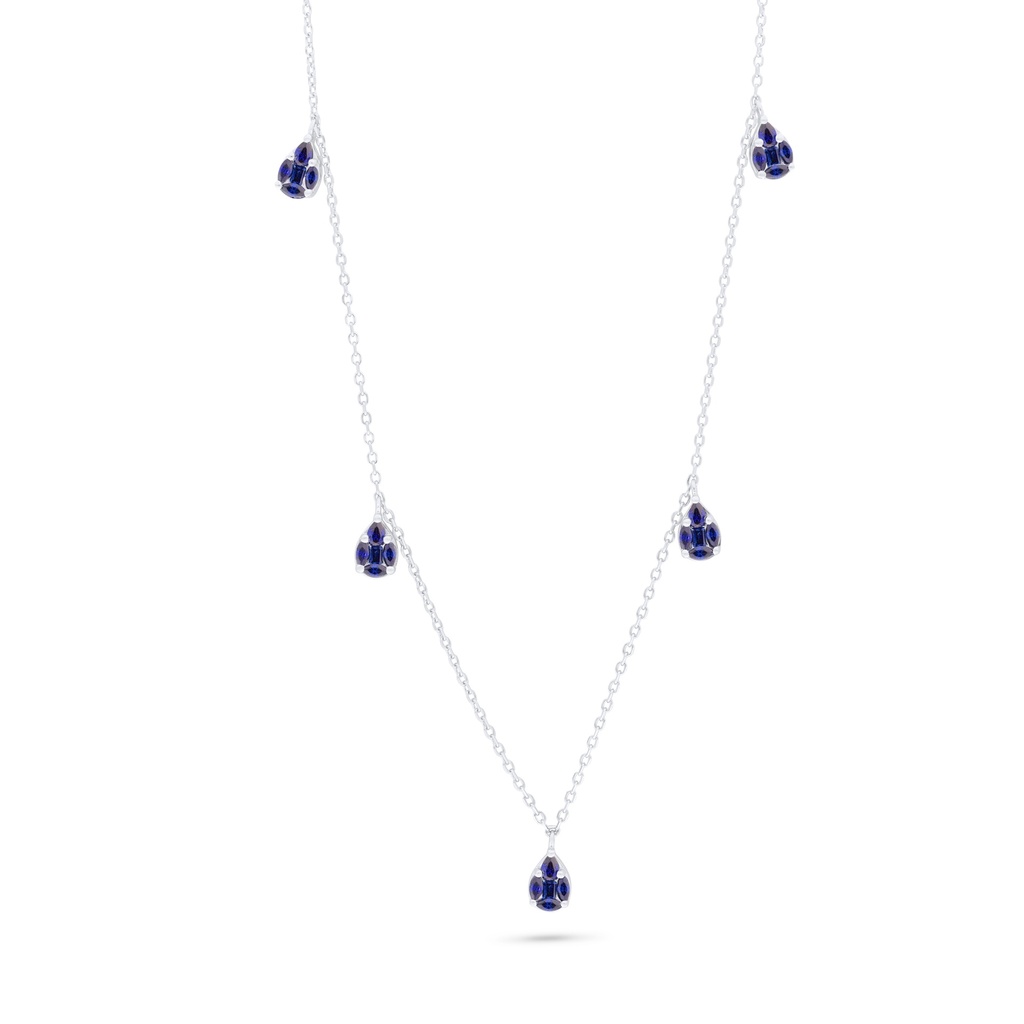 Sterling Silver 925 Necklace Rhodium Plated Embedded With Sapphire Corundum 