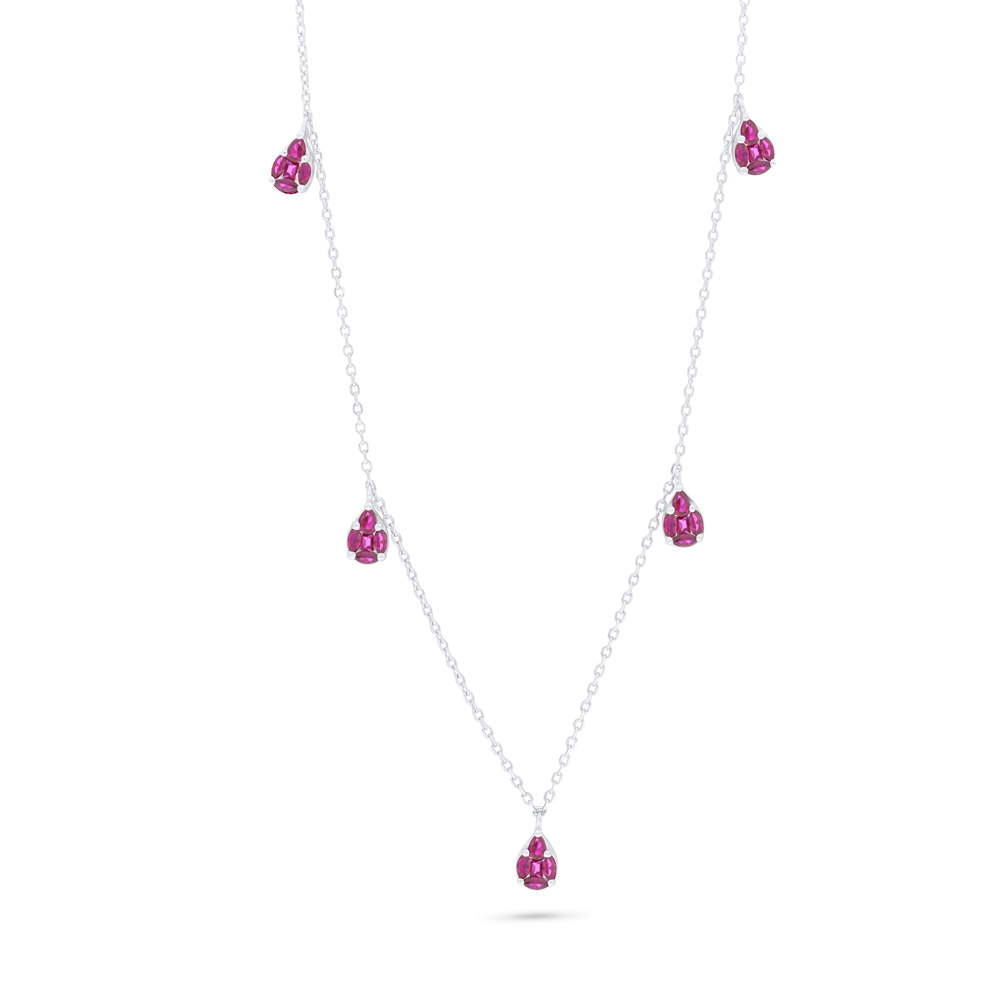 Sterling Silver 925 Necklace Rhodium Plated Embedded With Ruby Corundum 