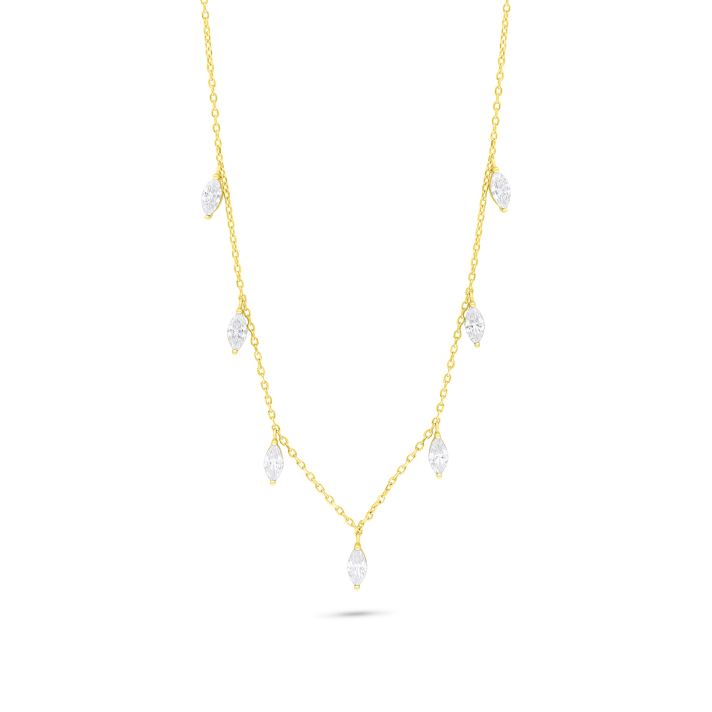 Sterling Silver 925 Necklace Golden Plated Embedded With White Zircon