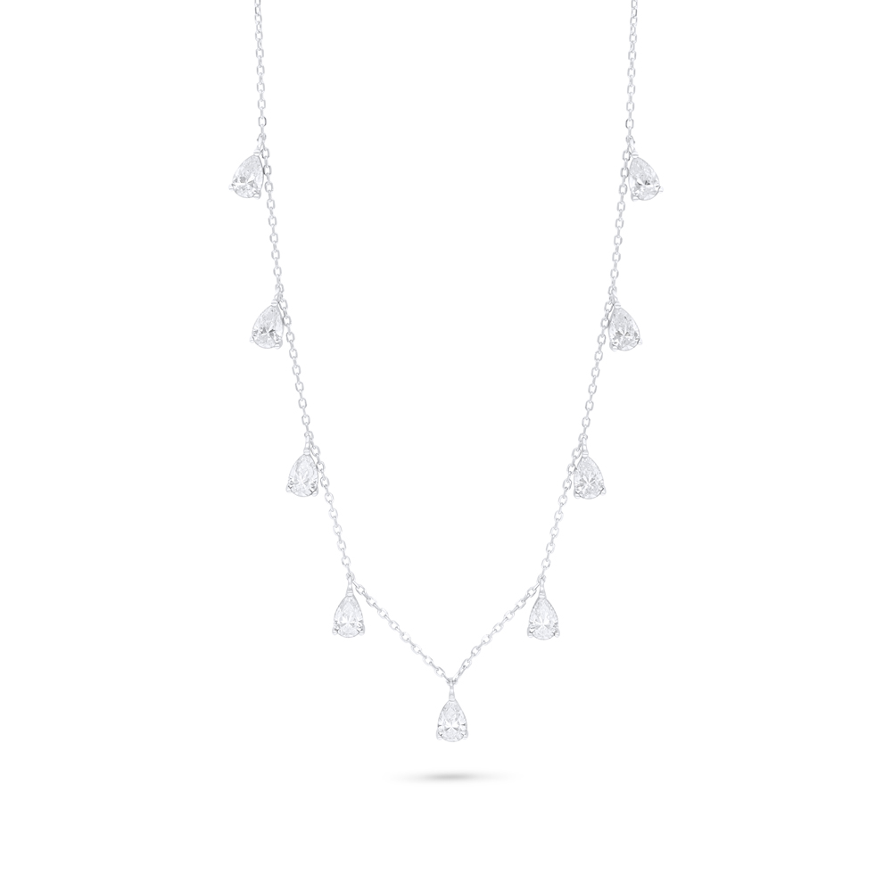 Sterling Silver 925 Necklace Rhodium Plated Embedded With White Zircon