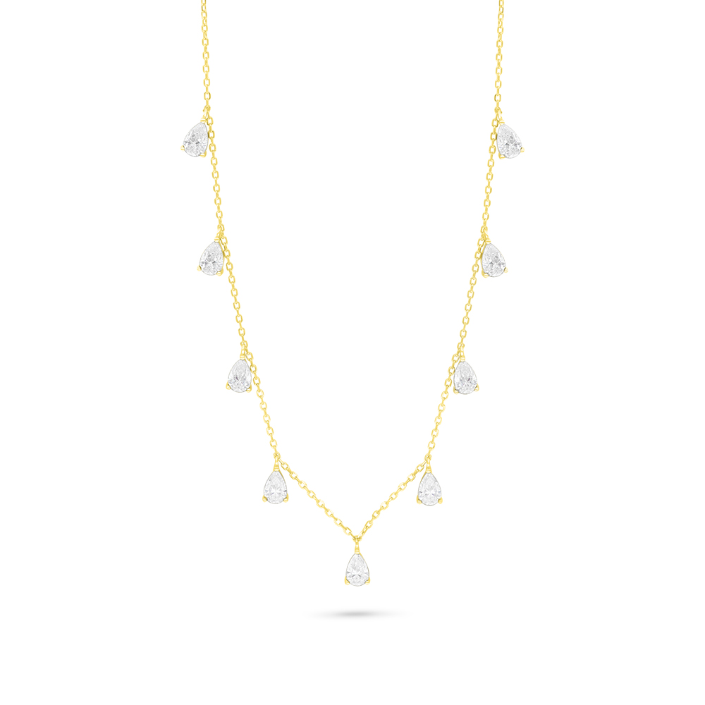 Sterling Silver 925 Necklace Golden Plated Embedded With White Zircon