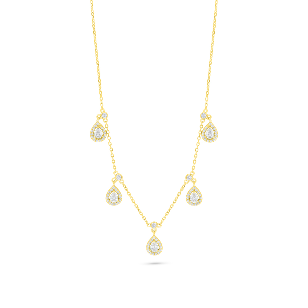 Sterling Silver 925 Necklace Golden Plated Embedded With White Zircon