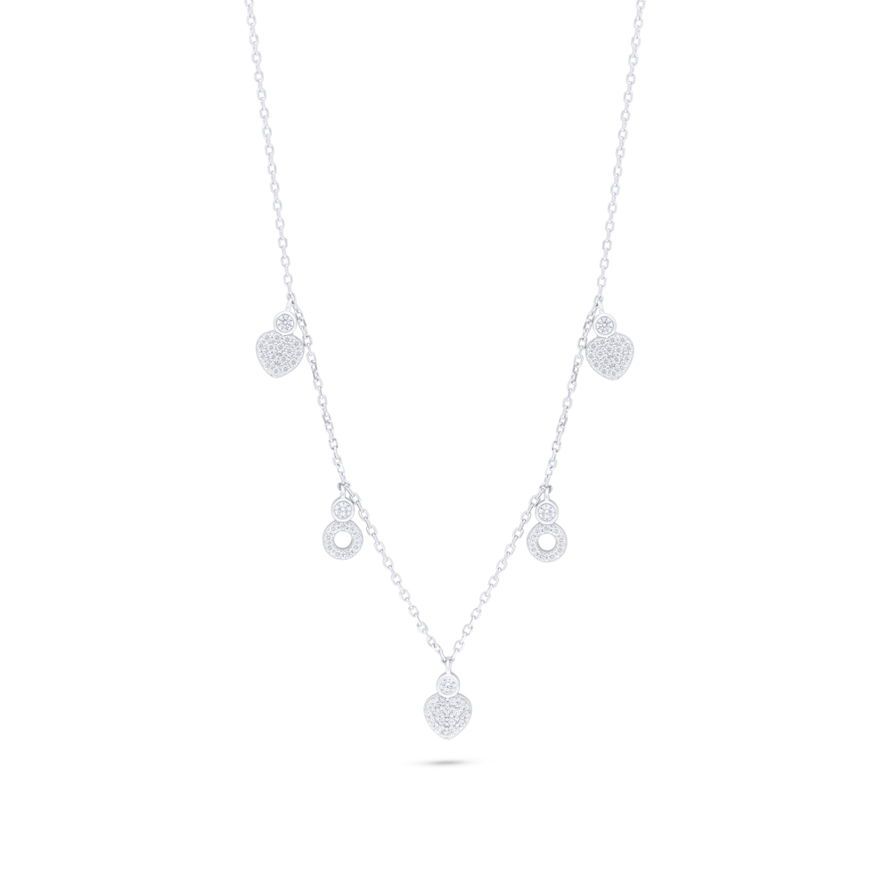 Sterling Silver 925 Necklace Rhodium Plated Embedded With White Zircon