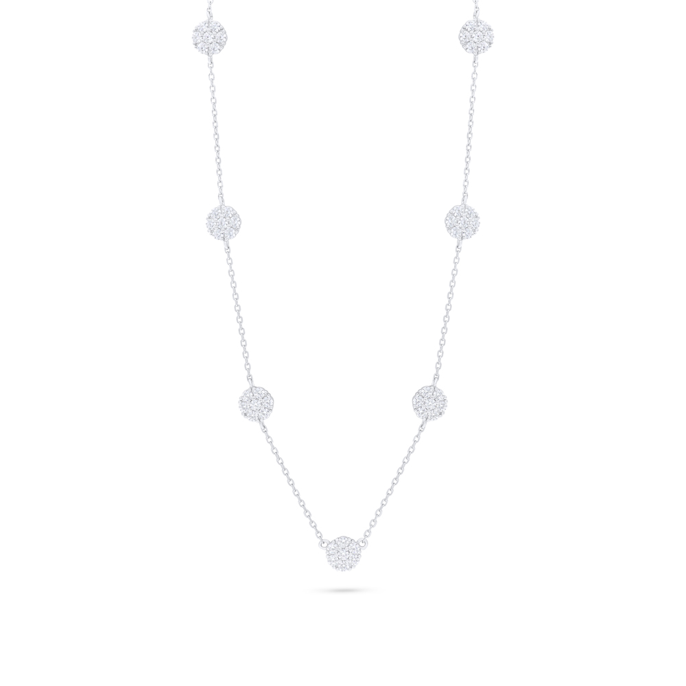 Sterling Silver 925 Necklace Rhodium Plated Embedded With White Zircon