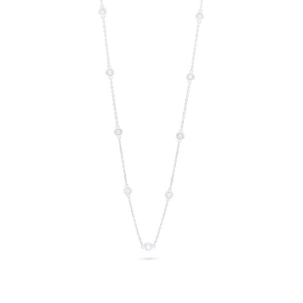 Sterling Silver 925 Necklace Rhodium Plated Embedded With White Zircon