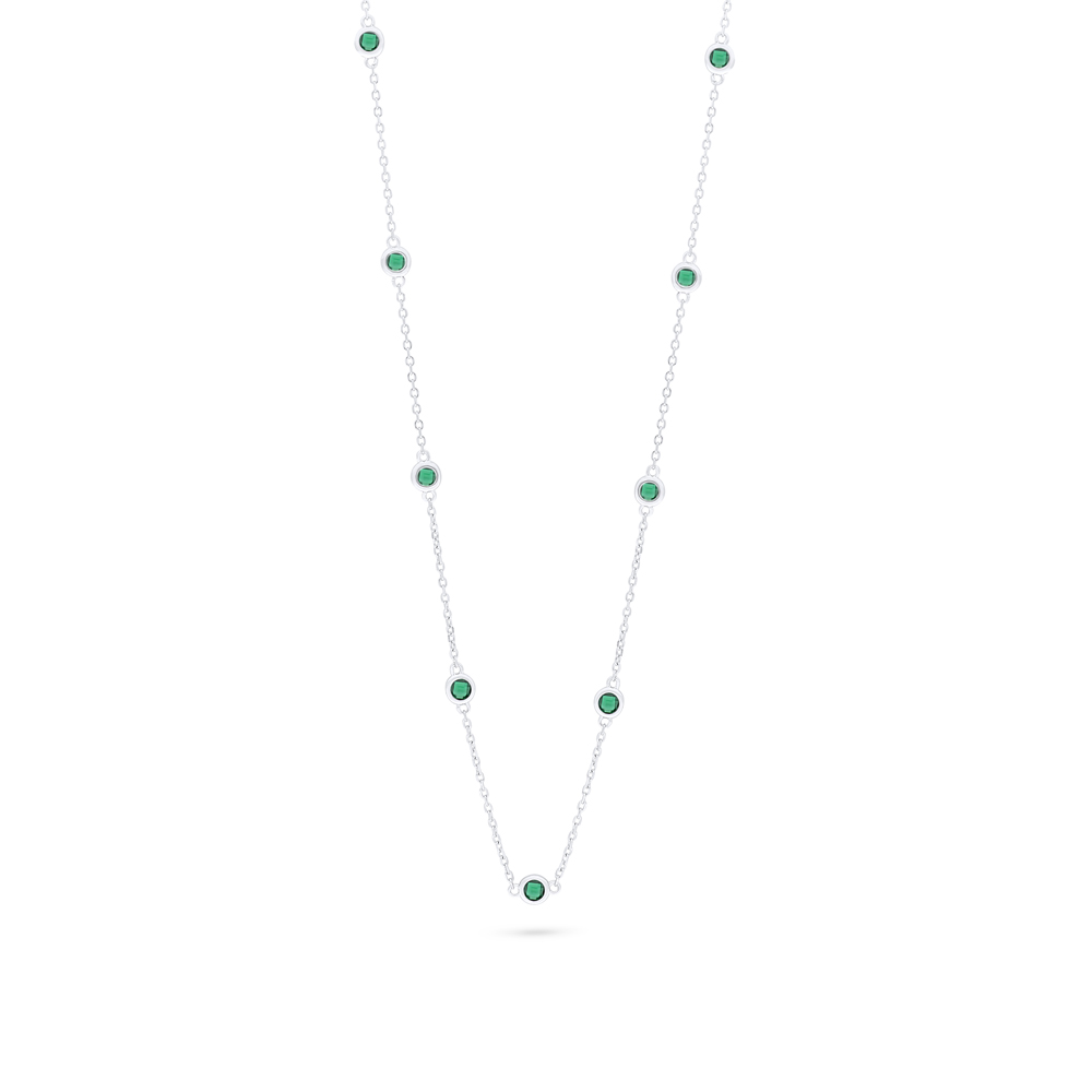 Sterling Silver 925 Necklace Rhodium Plated Embedded With Emerald Zircon   