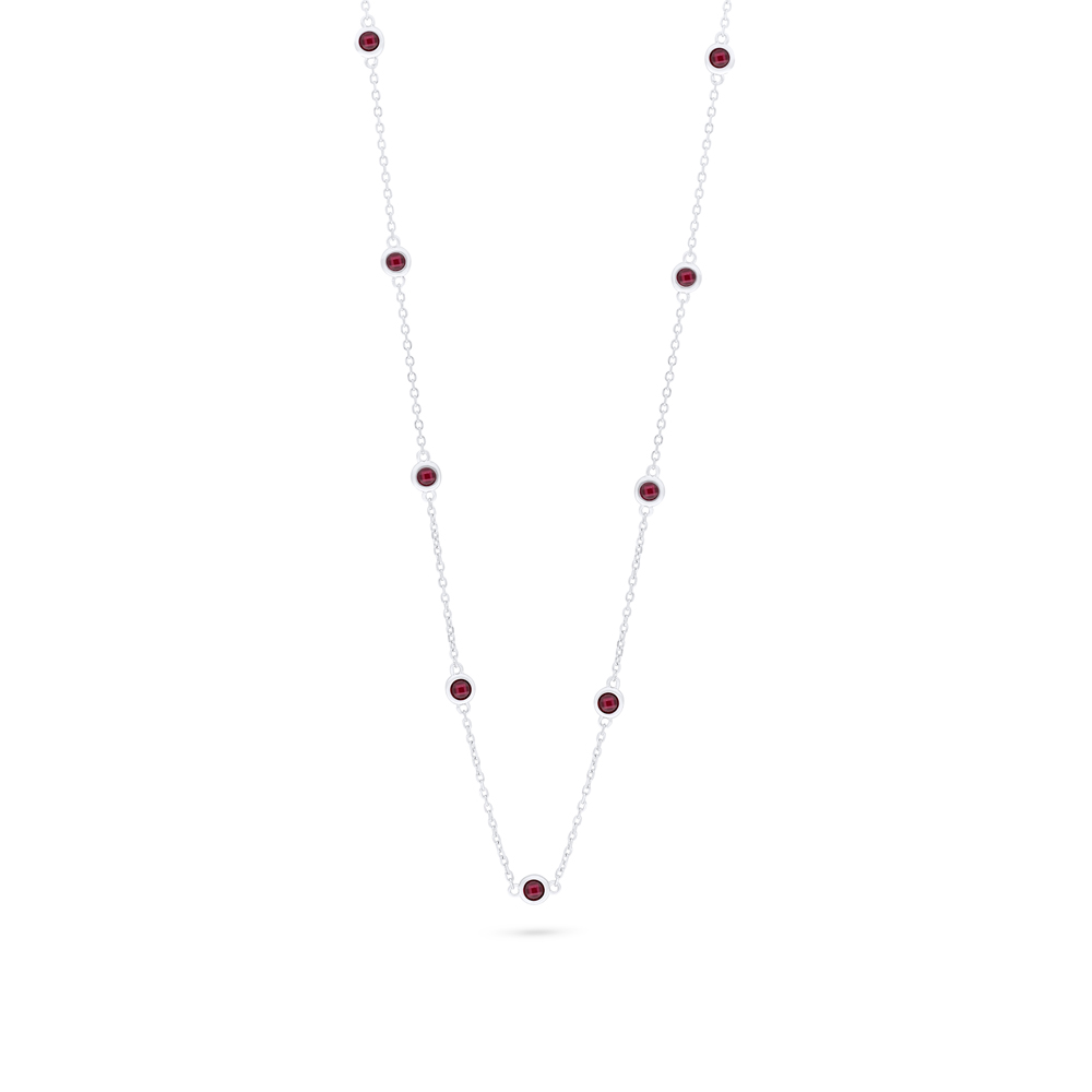 Sterling Silver 925 Necklace Rhodium Plated Embedded With Ruby Corundum 