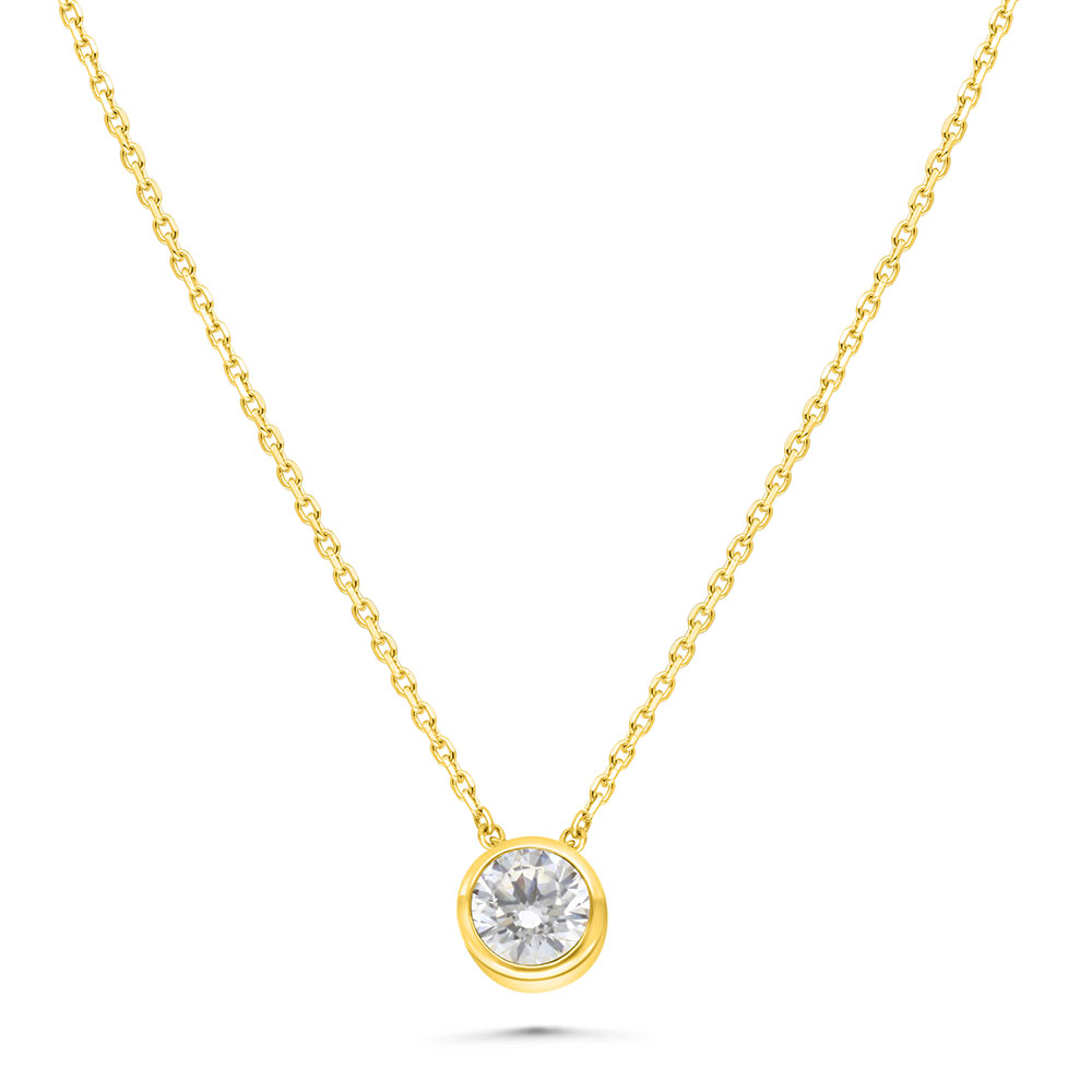 Sterling Silver 925 Necklace Golden Plated Embedded With White Zircon