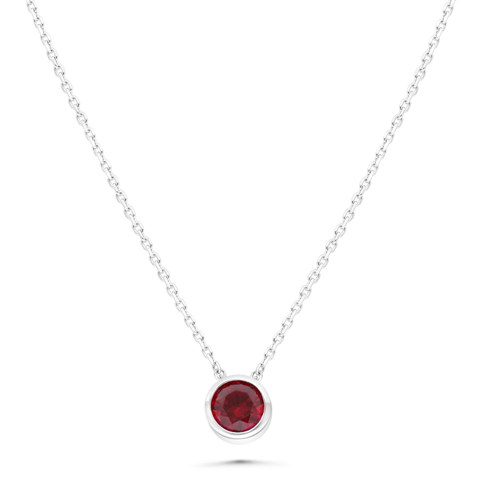 Sterling Silver 925 Necklace Rhodium Plated Embedded With Ruby Corundum 