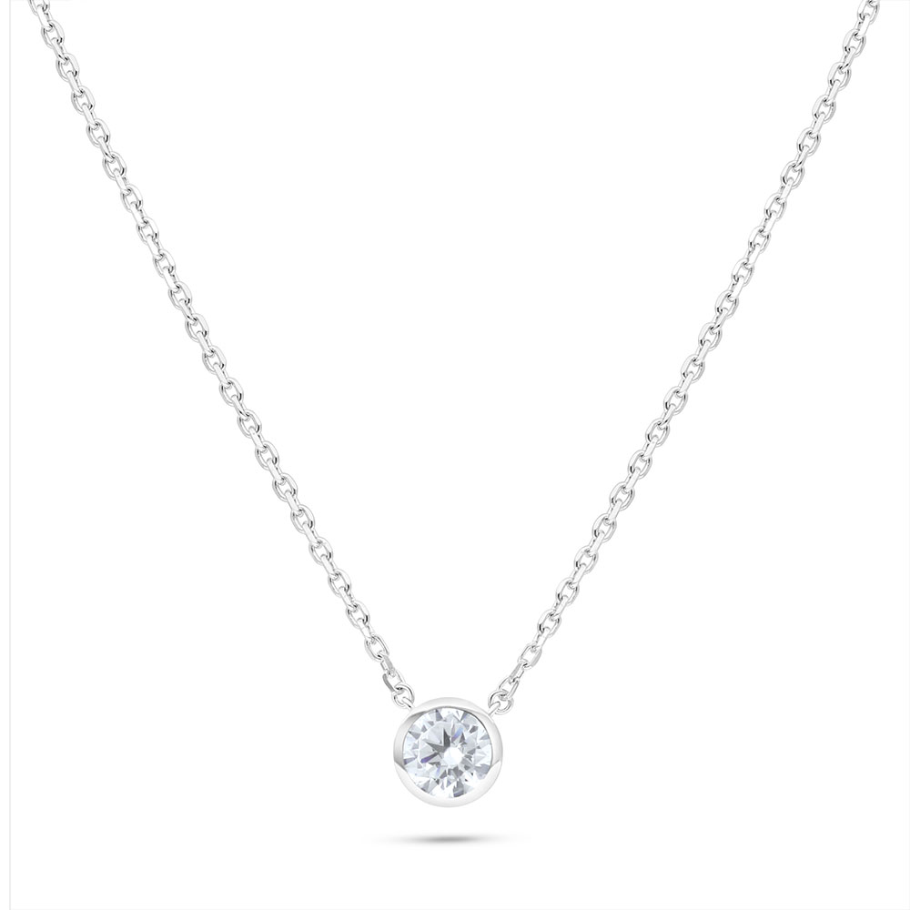 Sterling Silver 925 Necklace Rhodium Plated Embedded With White Zircon