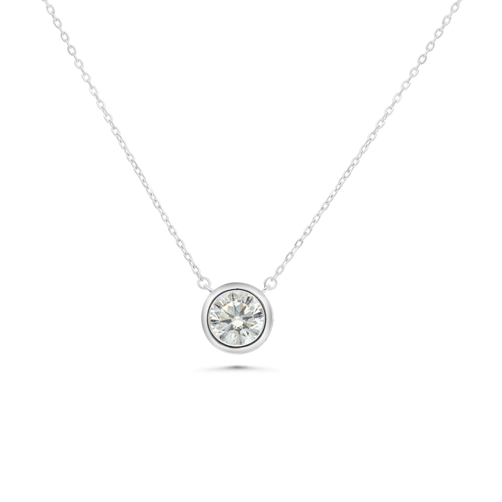 Sterling Silver 925 Necklace Rhodium Plated Embedded With Yellow Diamond