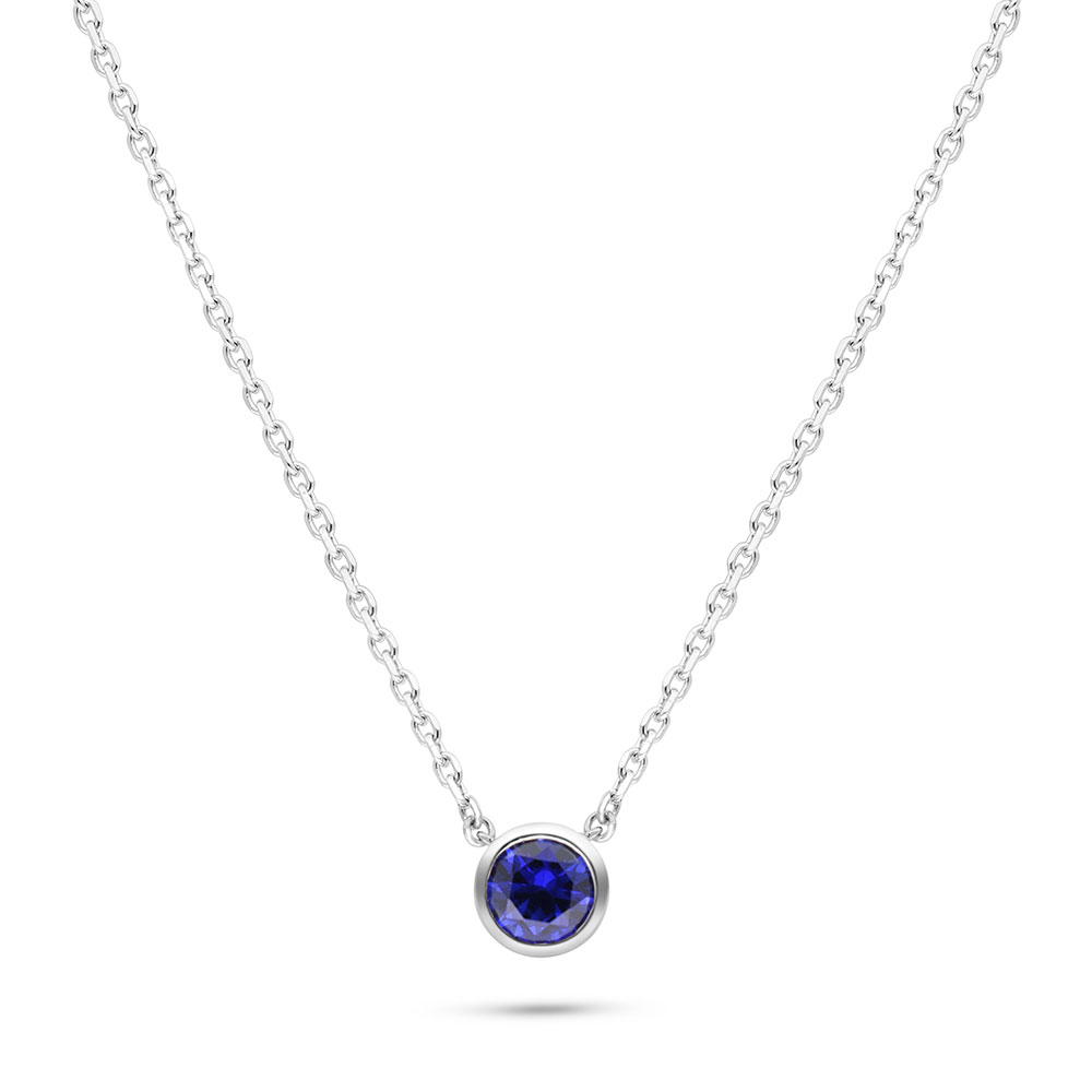 Sterling Silver 925 Necklace Rhodium Plated Embedded With Sapphire Corundum 