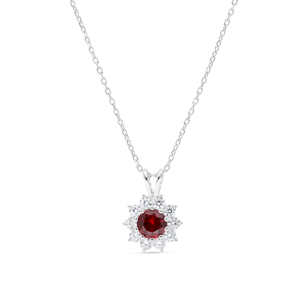 Sterling Silver 925 Necklace Rhodium Plated Embedded With Ruby Corundum And White Zircon