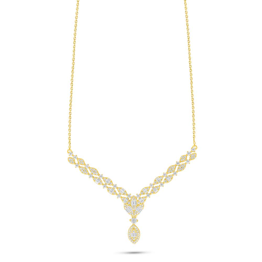 Sterling Silver 925 Necklace Golden Plated Embedded With White Zircon