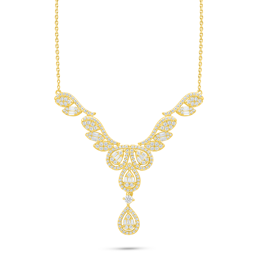 Sterling Silver 925 Necklace Golden Plated Embedded With White Zircon