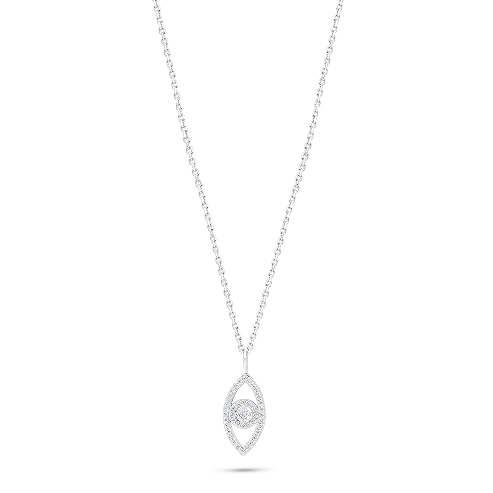 Sterling Silver 925 Necklace Rhodium Plated Embedded With White Zircon