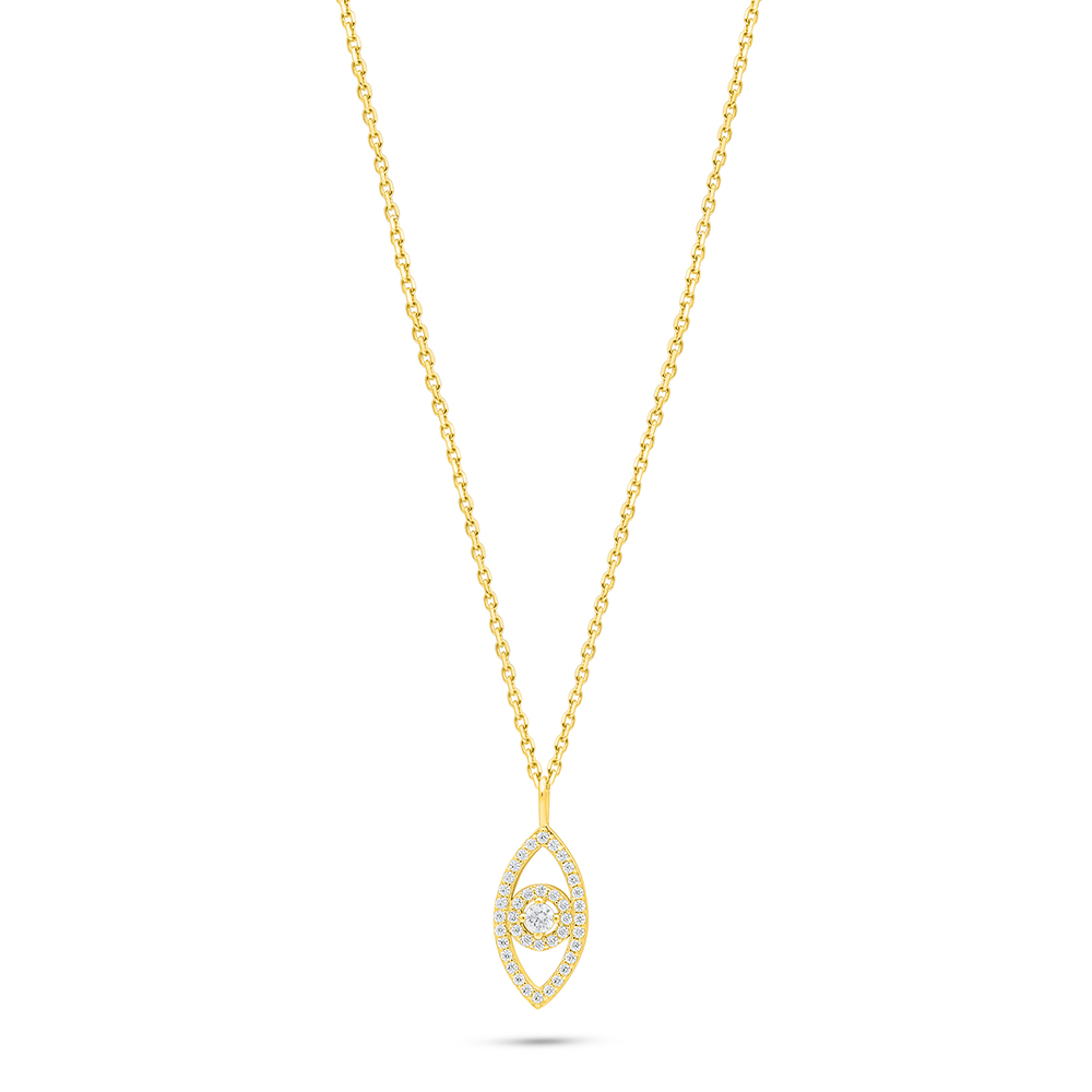 Sterling Silver 925 Necklace Golden Plated Embedded With White Zircon