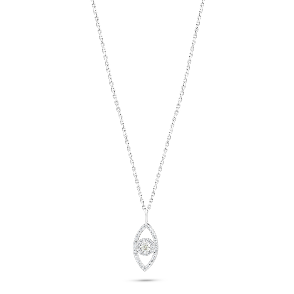 Sterling Silver 925 Necklace Rhodium Plated Embedded With Yellow Diamond And White Zircon