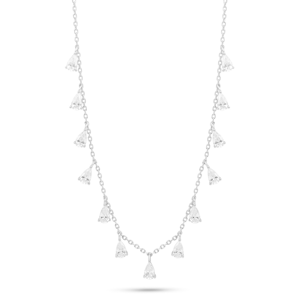 Sterling Silver 925 Necklace Rhodium Plated Embedded With White Zircon