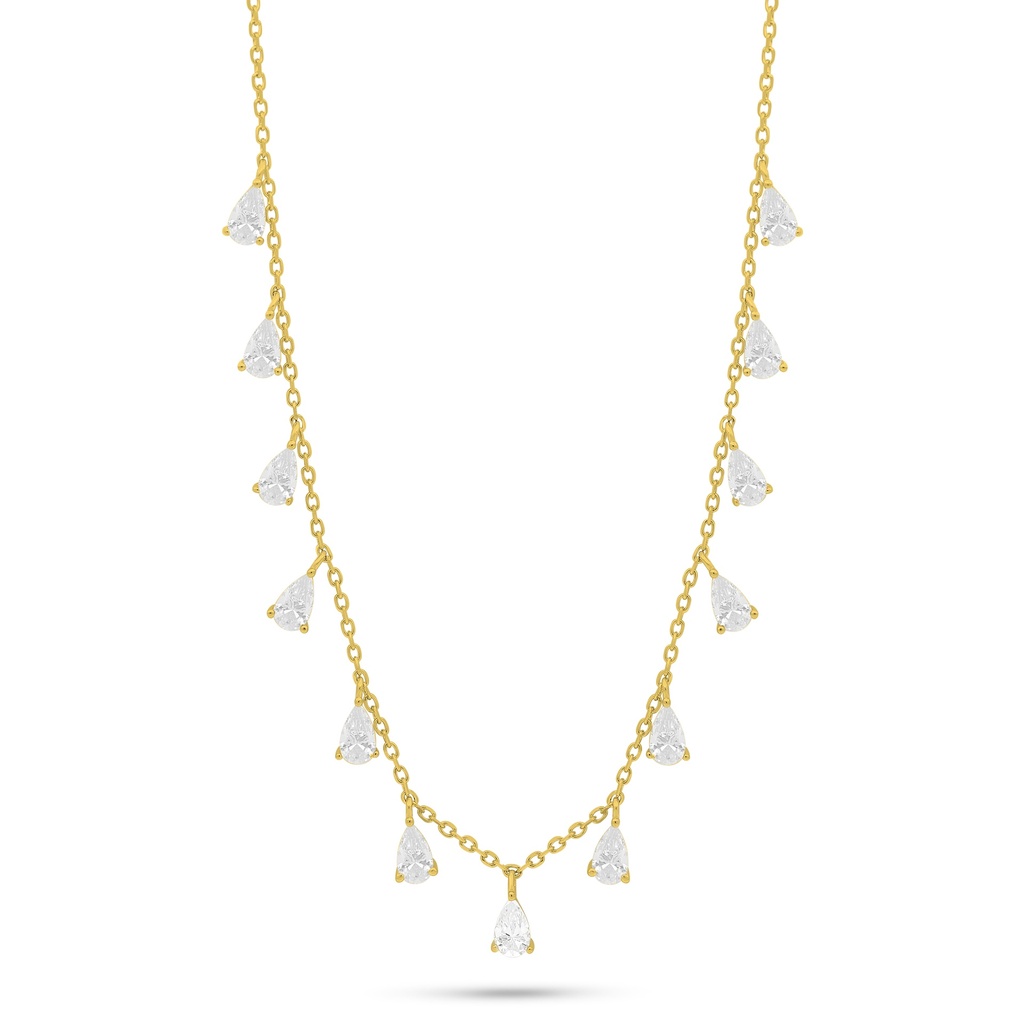 Sterling Silver 925 Necklace Golden Plated Embedded With White Zircon