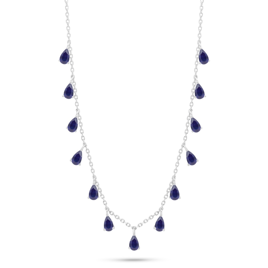 Sterling Silver 925 Necklace Rhodium Plated Embedded With Sapphire Corundum 