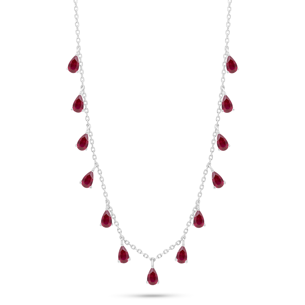 Sterling Silver 925 Necklace Rhodium Plated Embedded With Ruby Corundum 