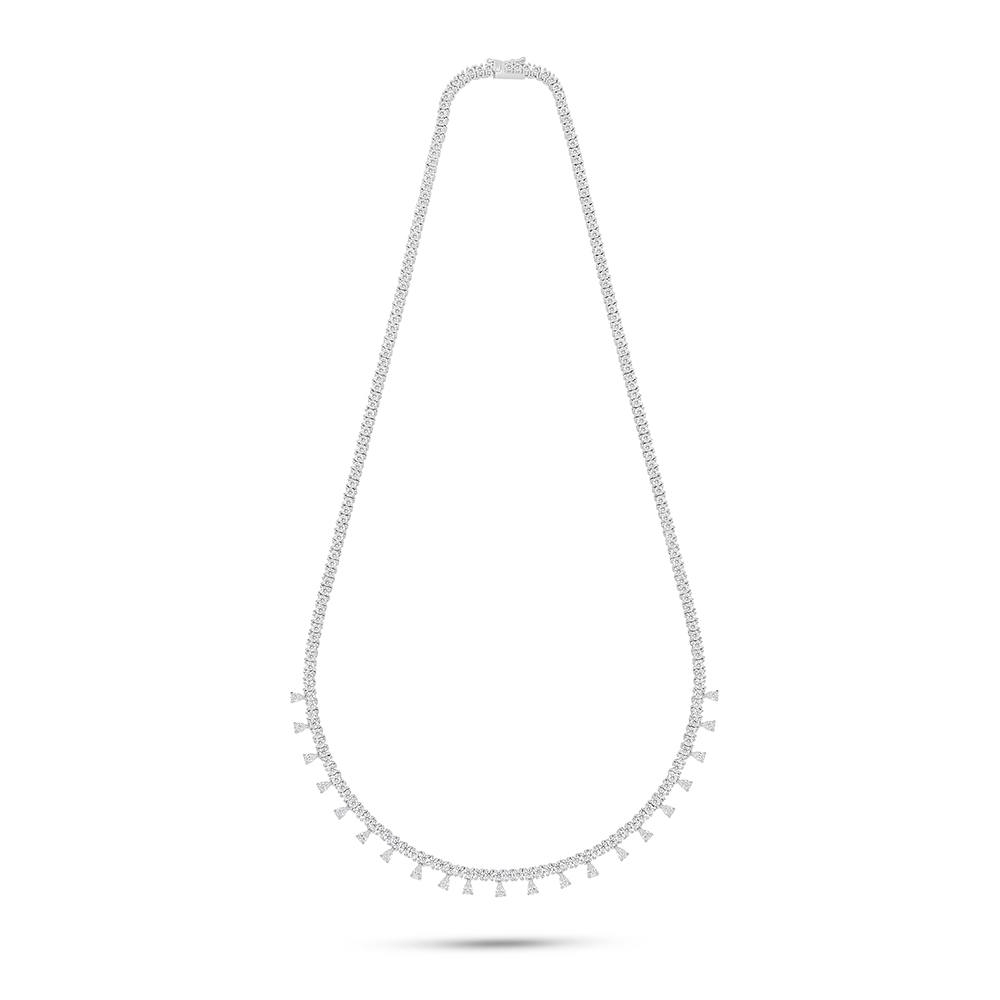 Sterling Silver 925 Necklace Rhodium Plated Embedded With White Zircon