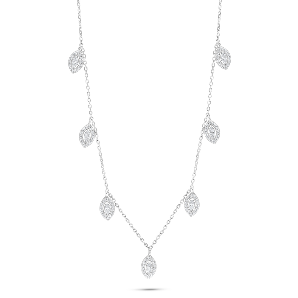 Sterling Silver 925 Necklace Rhodium Plated Embedded With White Zircon