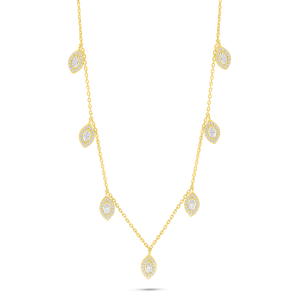 Sterling Silver 925 Necklace Golden Plated Embedded With White Zircon