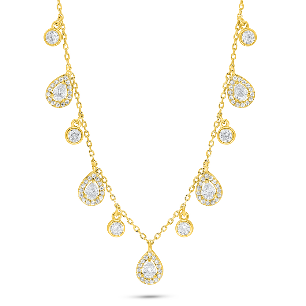 Sterling Silver 925 Necklace Golden Plated Embedded With White Zircon