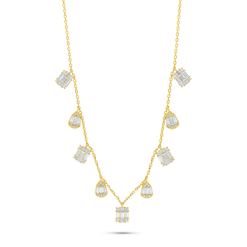 Sterling Silver 925 Necklace Golden Plated Embedded With White Zircon