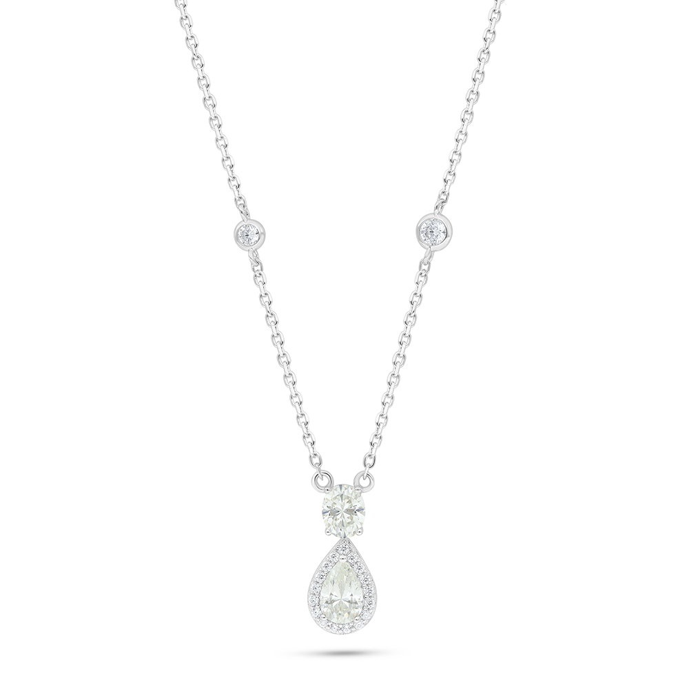 Sterling Silver 925 Necklace Rhodium Plated Embedded With Yellow Diamond And White Zircon