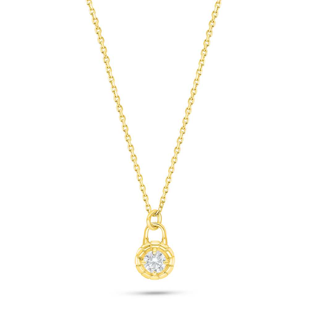 Sterling Silver 925 Necklace Golden Plated Embedded With White Zircon