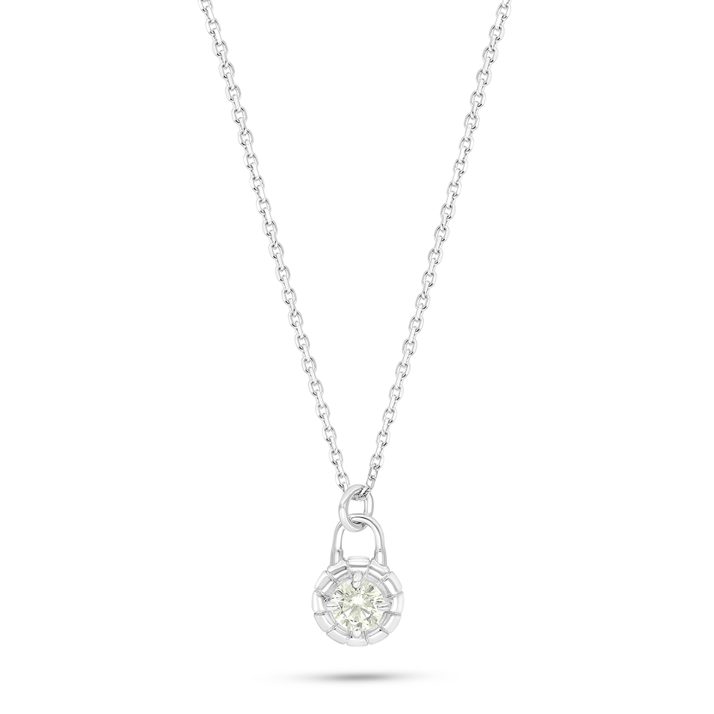 Sterling Silver 925 Necklace Rhodium Plated Embedded With Yellow Diamond 