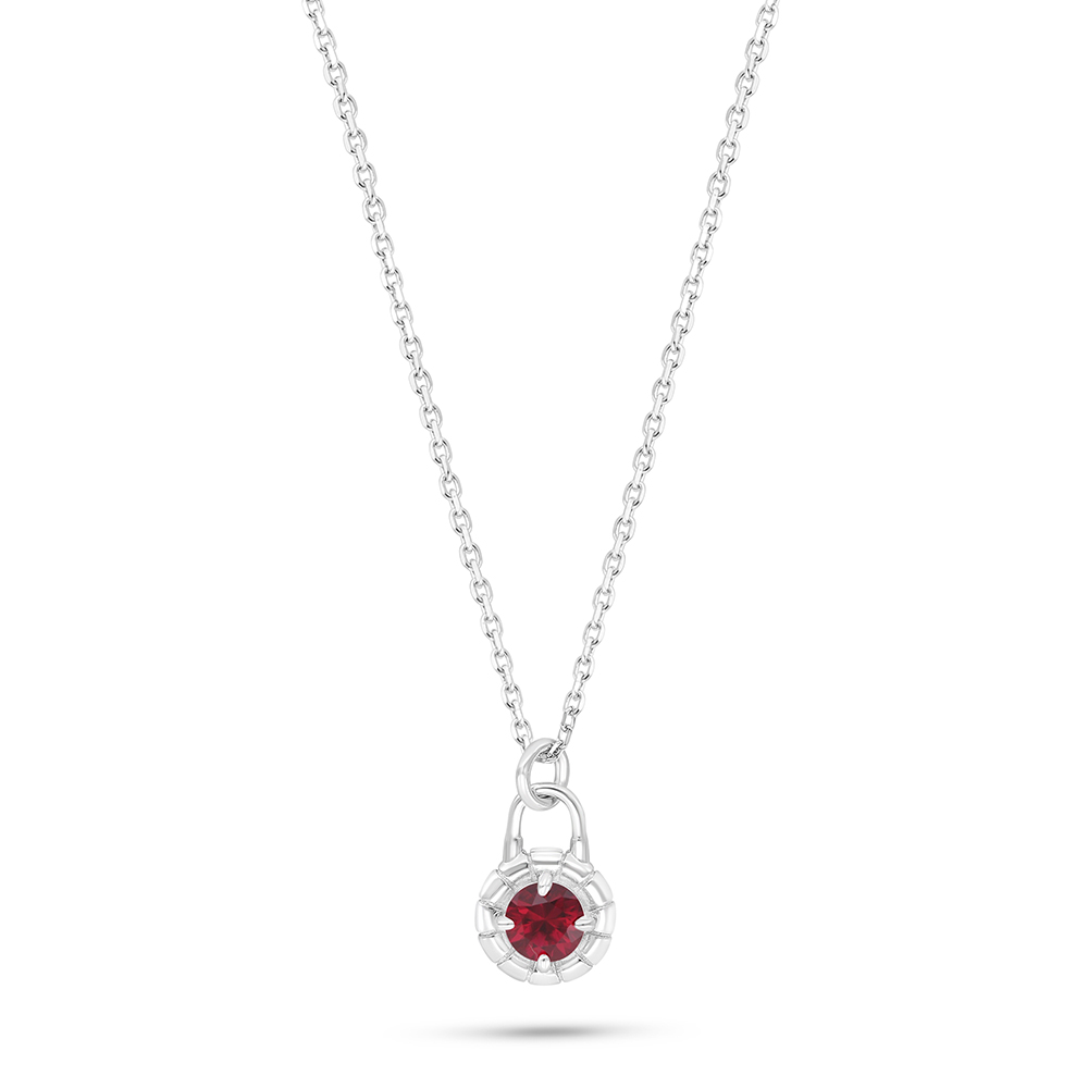 Sterling Silver 925 Necklace Rhodium Plated Embedded With Ruby Corundum 