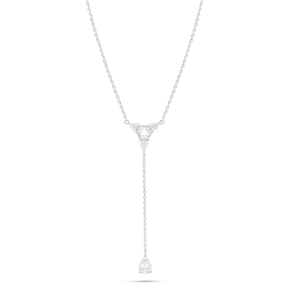 Sterling Silver 925 Necklace Rhodium Plated Embedded With White Zircon