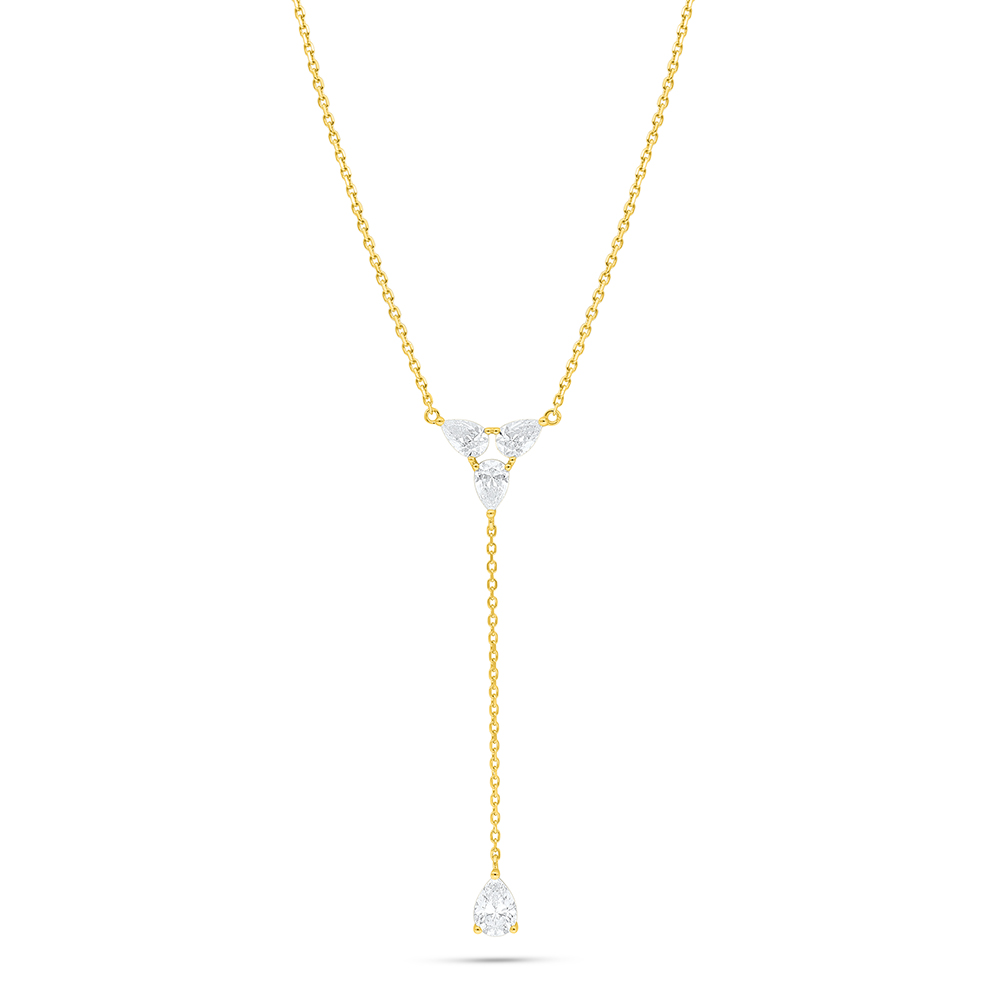 Sterling Silver 925 Necklace Golden Plated Embedded With White Zircon