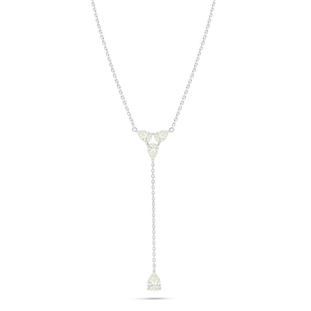 Sterling Silver 925 Necklace Rhodium Plated Embedded With Yellow Diamond 