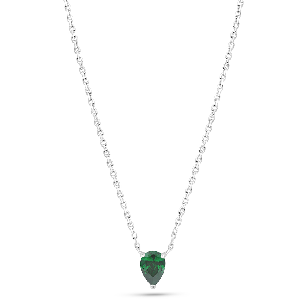 Sterling Silver 925 Necklace Rhodium Plated Embedded With Emerald Zircon 