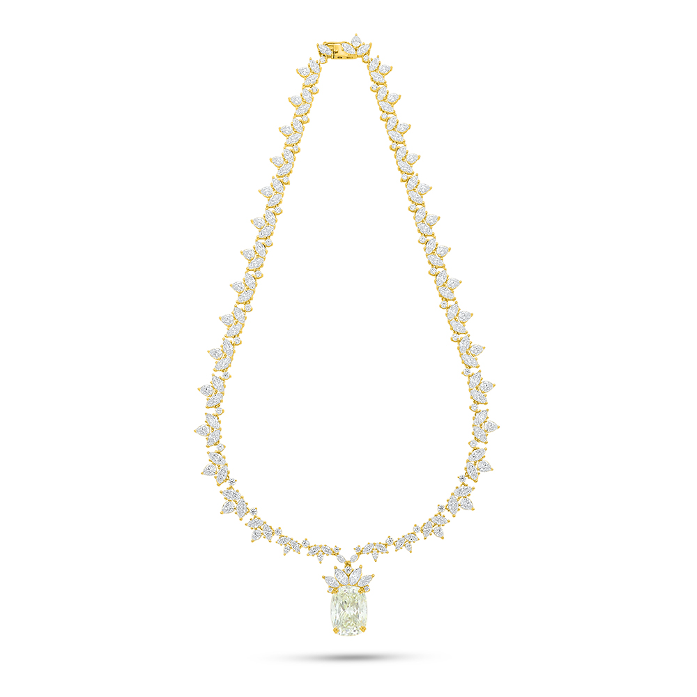 Sterling Silver 925 Necklace Golden Plated Embedded With Yellow Diamond And White Zircon