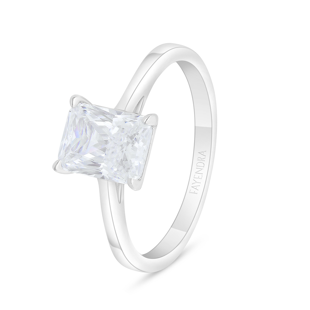 Sterling Silver 925 Ring Rhodium Plated Embedded With White Zircon