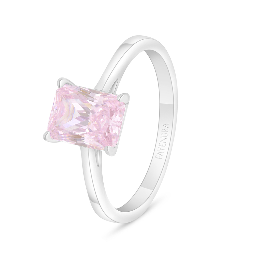 Sterling Silver 925 Ring Rhodium Plated Embedded With Pink Zircon 