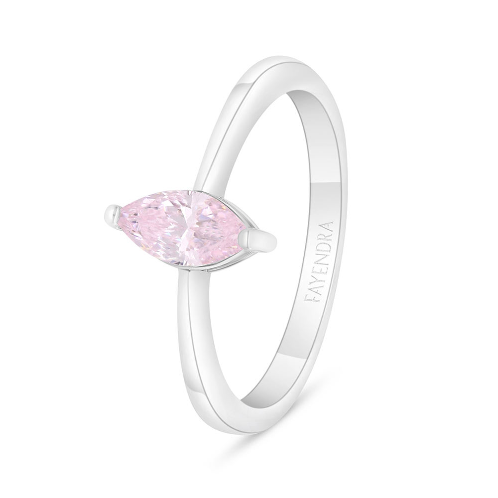 Sterling Silver 925 Ring Rhodium Plated Embedded With Pink Zircon 